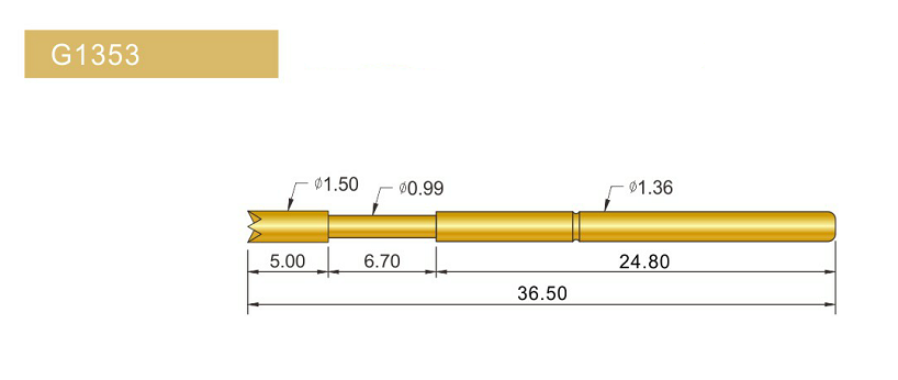 G1353-Q探針、四爪頭探針、1.36mm測試針、總長36.5mm、彈簧針圖片、測試針圖片、頂針圖片、探針圖片